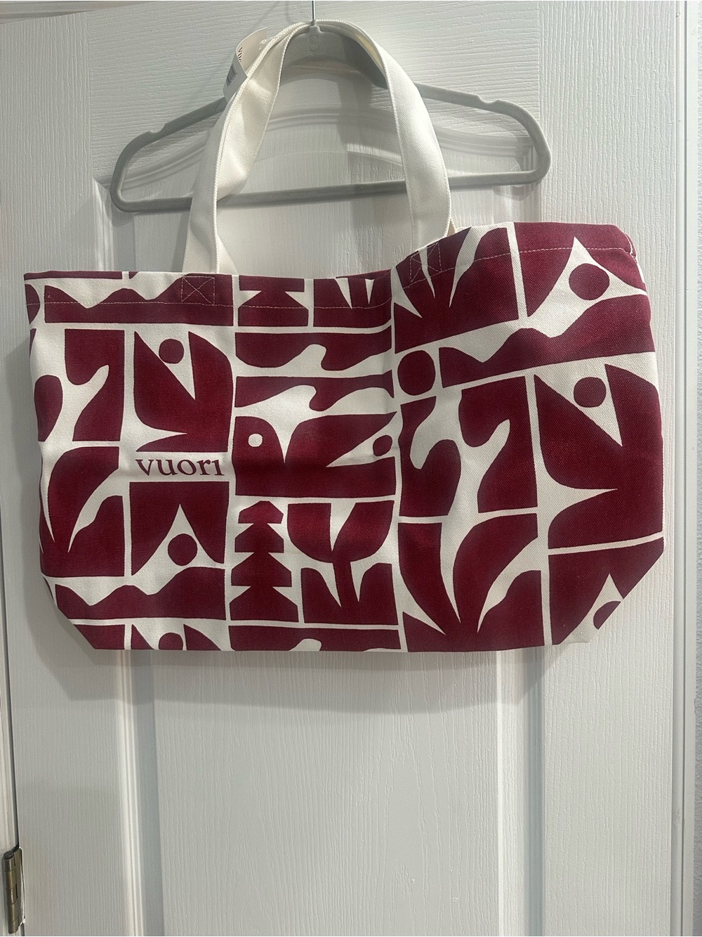 Vuori Burgundy & Cream Graphic Canvas Tote